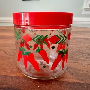 Vintage Carlton Glass Jar w/ Lid Red Chili Peppers 1980s Treat Food Candy Jar